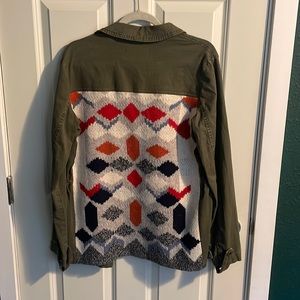 Anthropologie Military Utility Jacket with Crochet Knit back